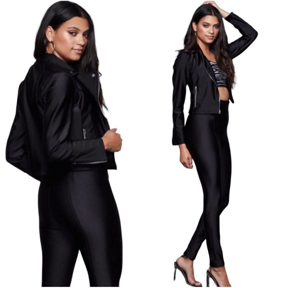Good American Women's Black Disco Moto Stretch Short Jacket Size 3 (Large)